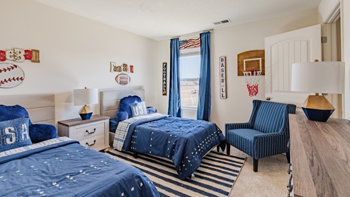 Bedroom in modern, open concept new home
