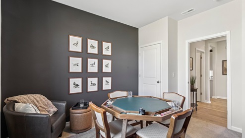 Bedroom in modern, open concept new home