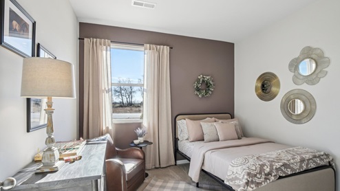 Bedroom in modern, open concept new home