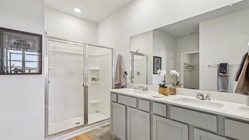 Bathroom with quartz countertops in new home
