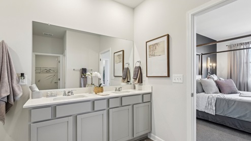 Bathroom with quartz countertops in new home