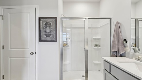 Bathroom with quartz countertops in new home