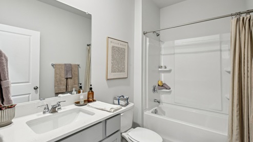 Bathroom with quartz countertops in new home