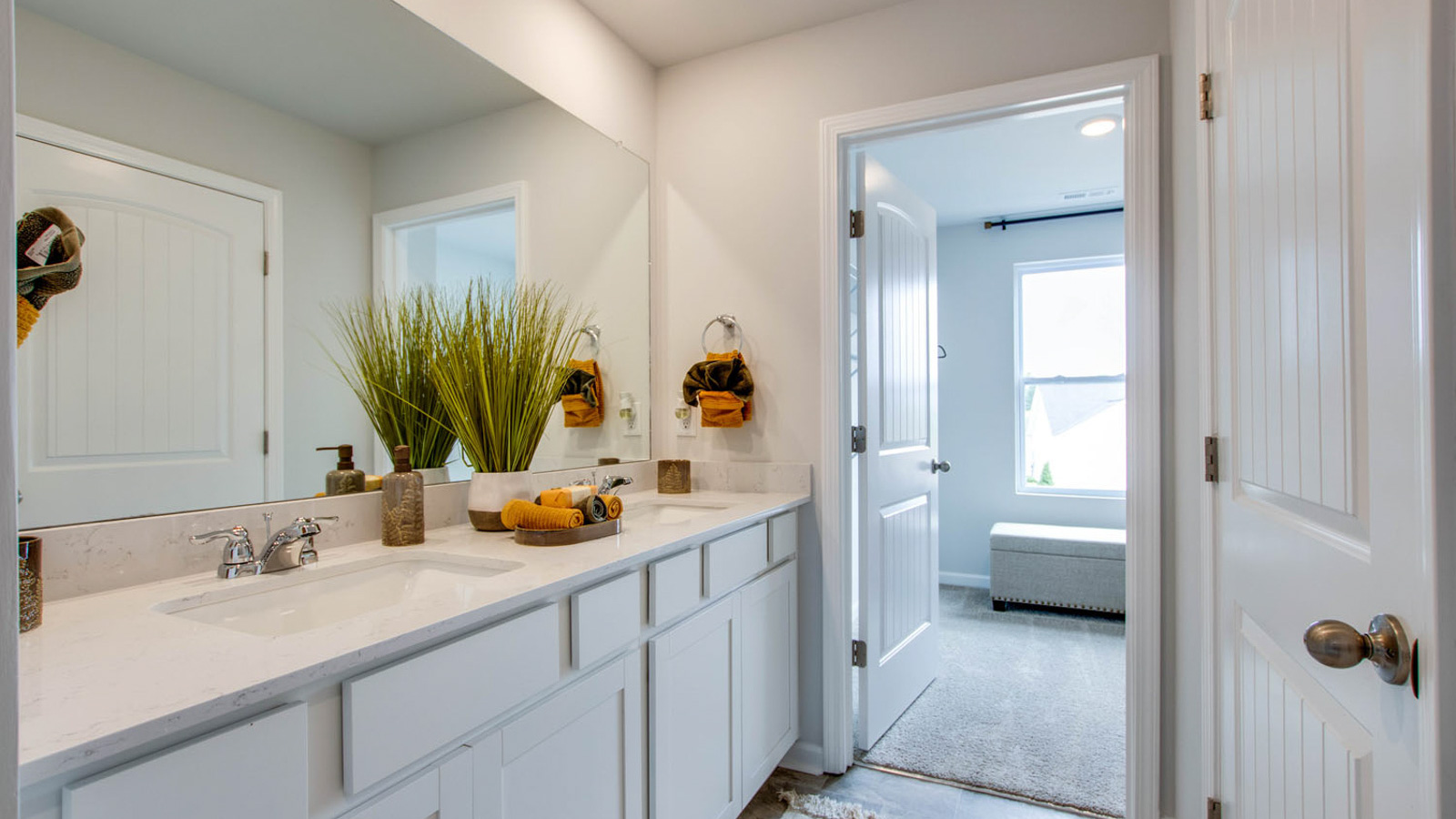 Bathroom with quartz countertops in new home