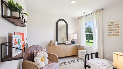 Bedroom in modern, open concept new home
