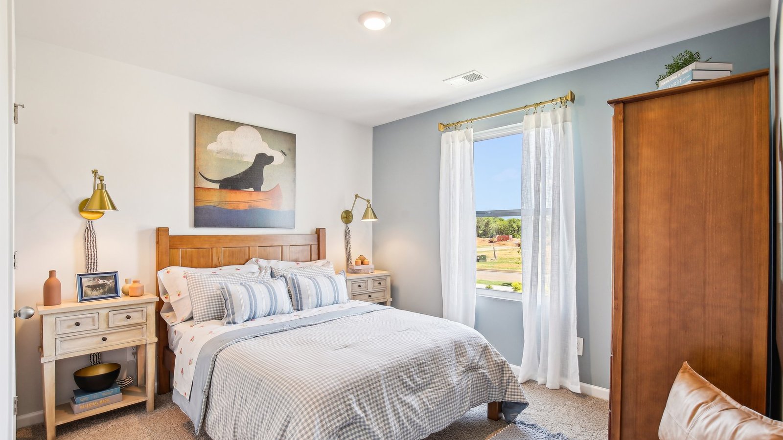 Bedroom in modern, open concept new home