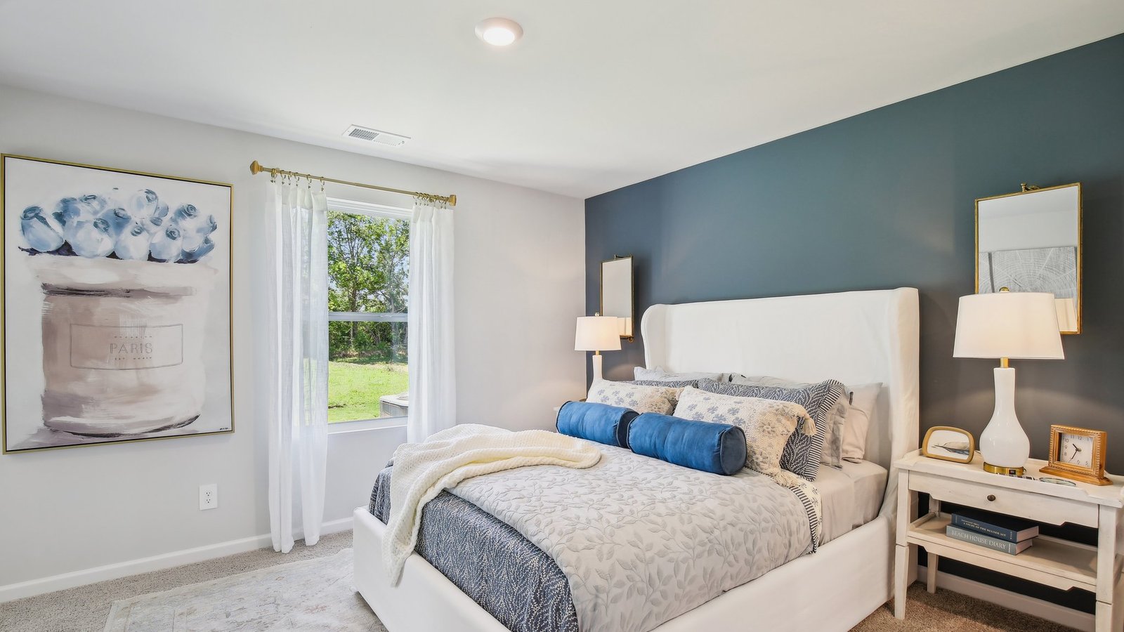 Primary bedroom in modern, open concept new build home