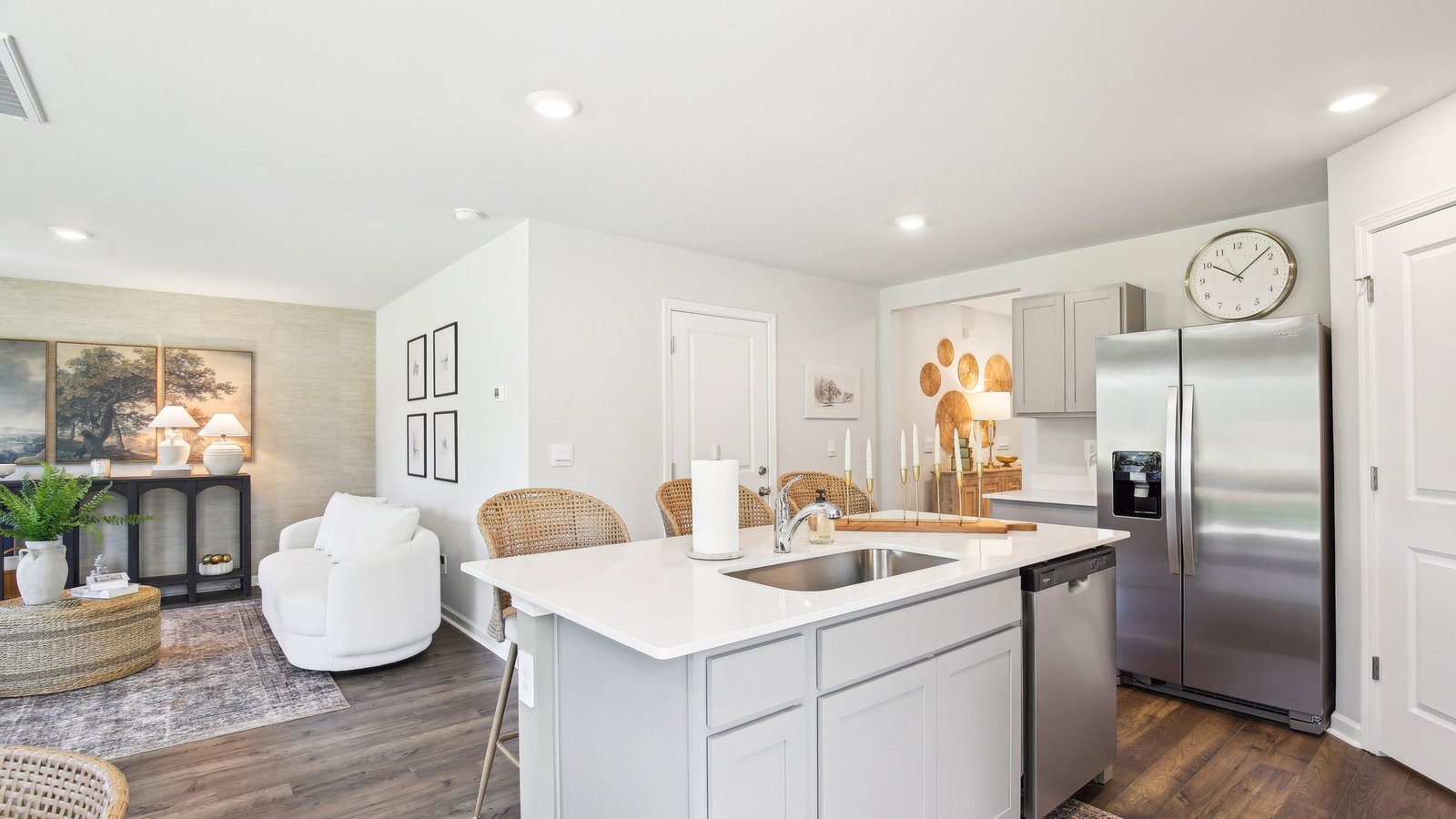 Parkside Point 's new kitchen island includes a seamless design with sink, pantry, storage, dining, living, outdoor access