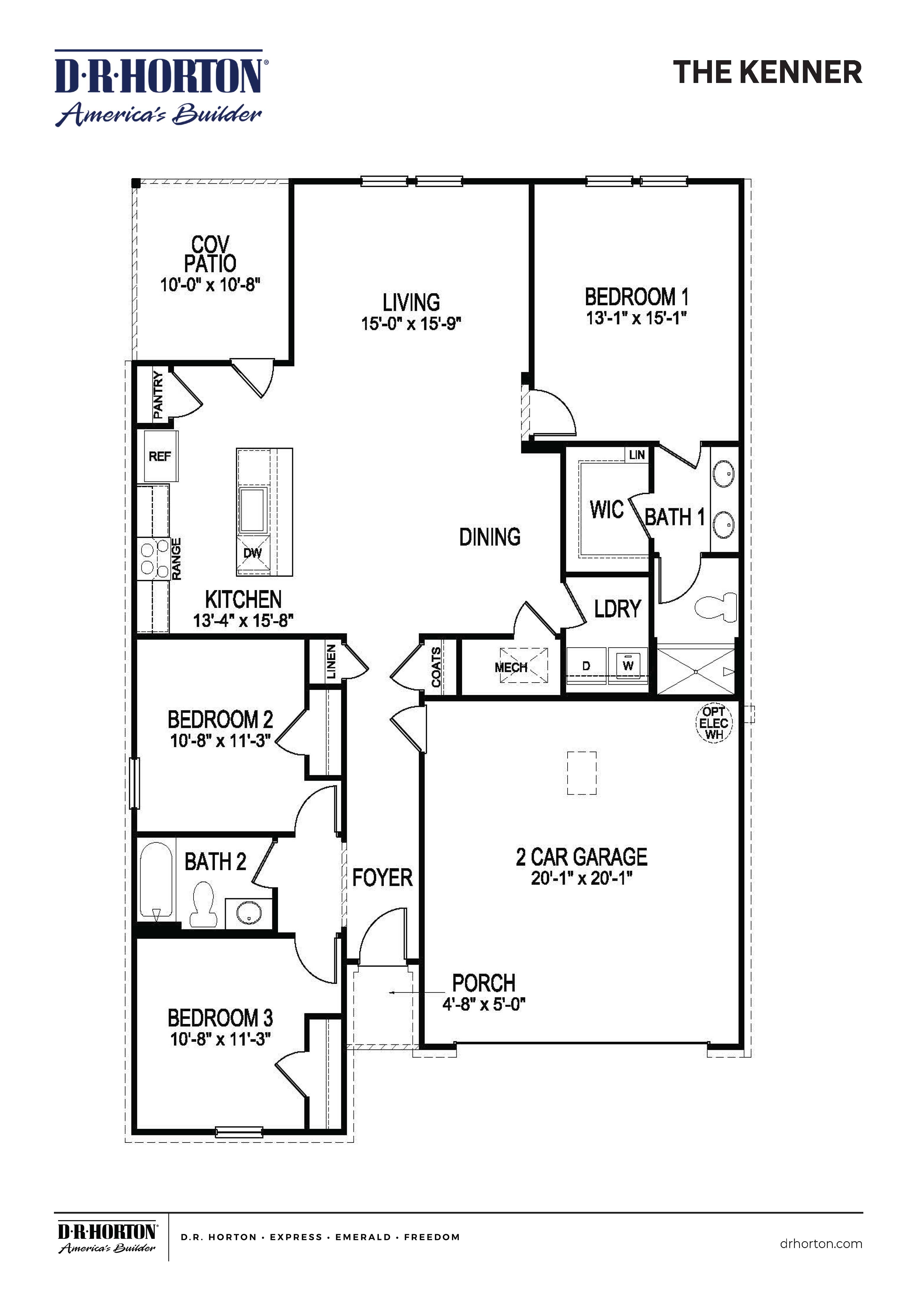 single-story, three bedroom kenner floor plan in village park community