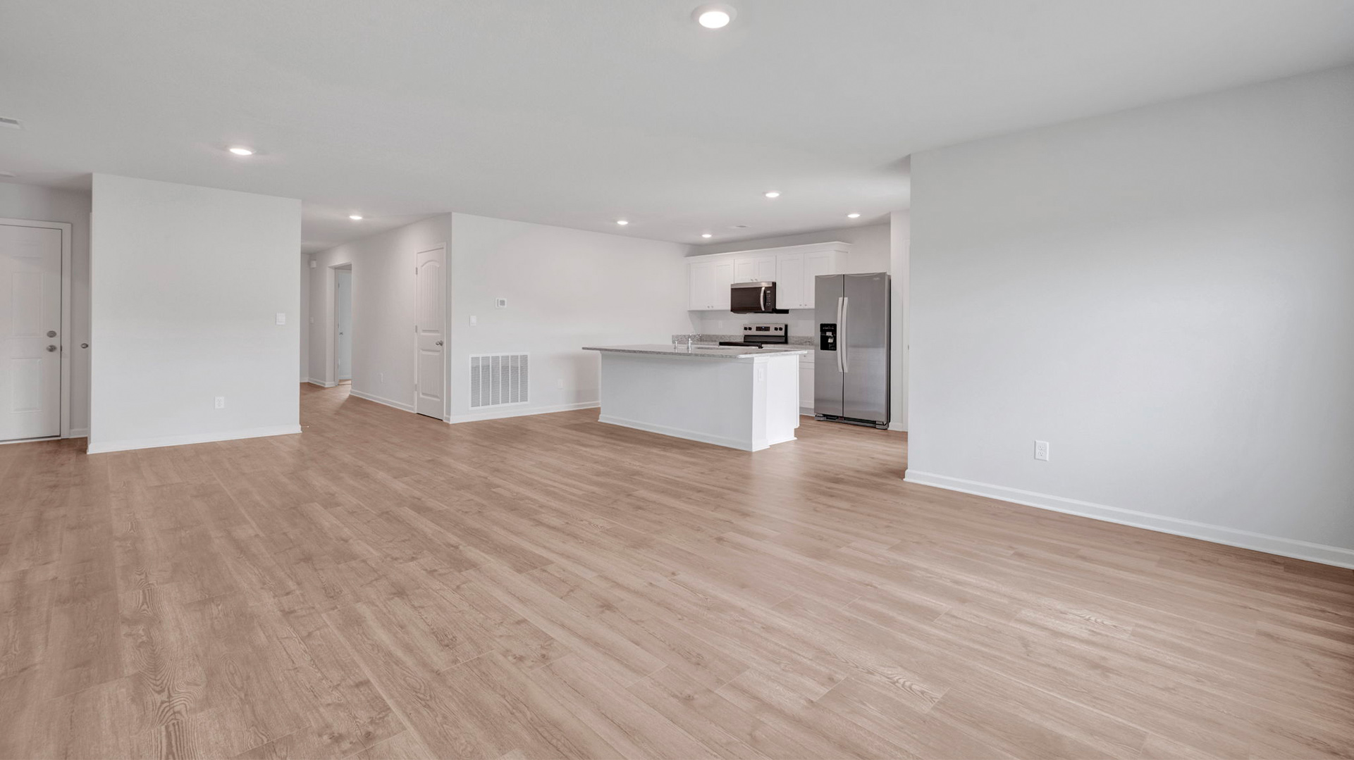 Open concept view of the main living areas