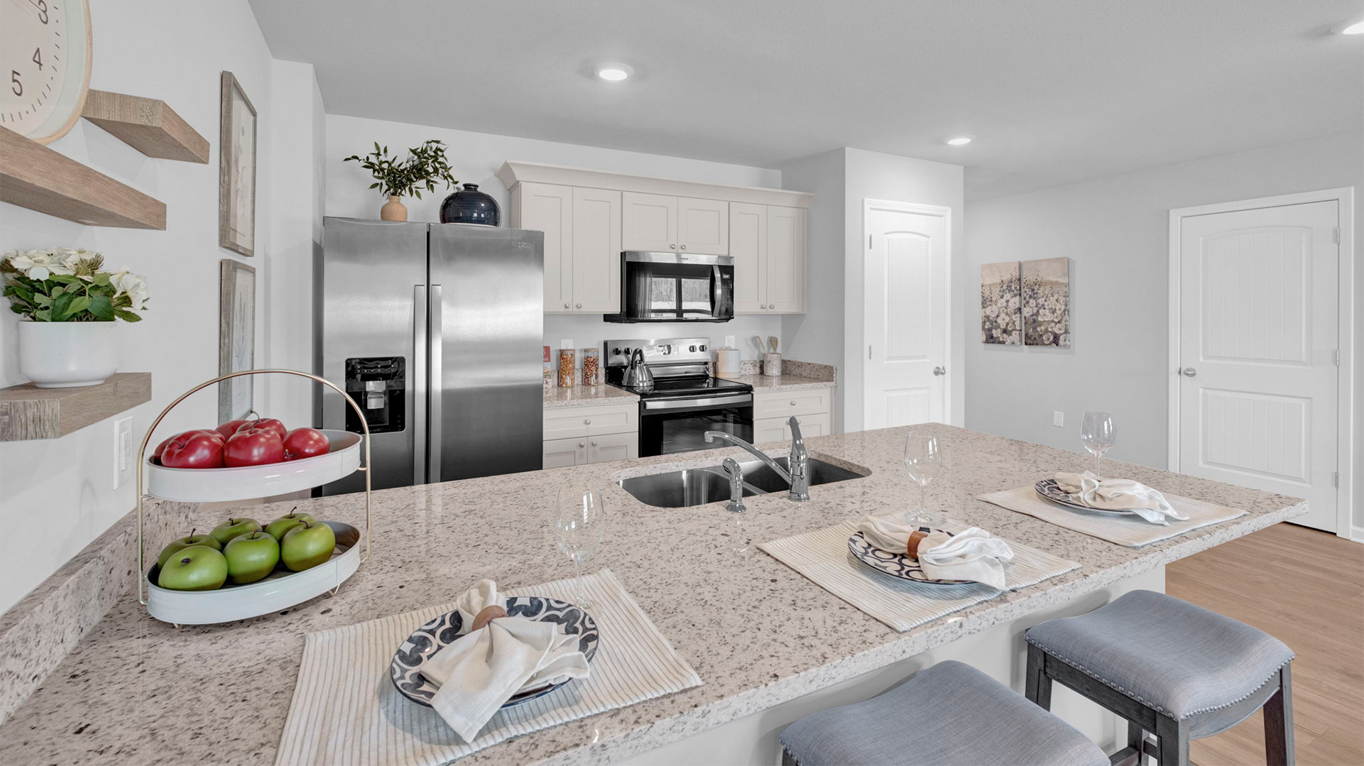 Beautiful granite countertops on the kitchen island and counters