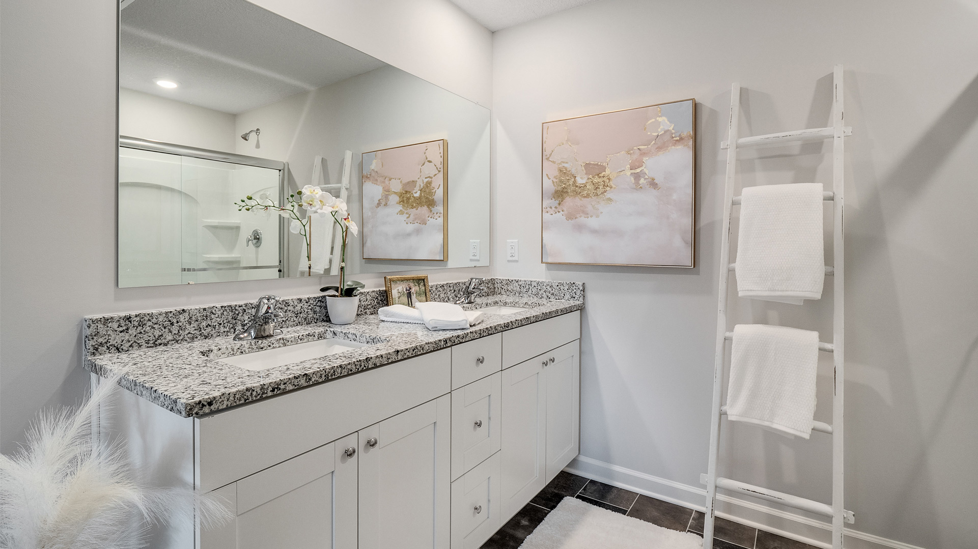 EN suite with a glass enclosed walk in shower