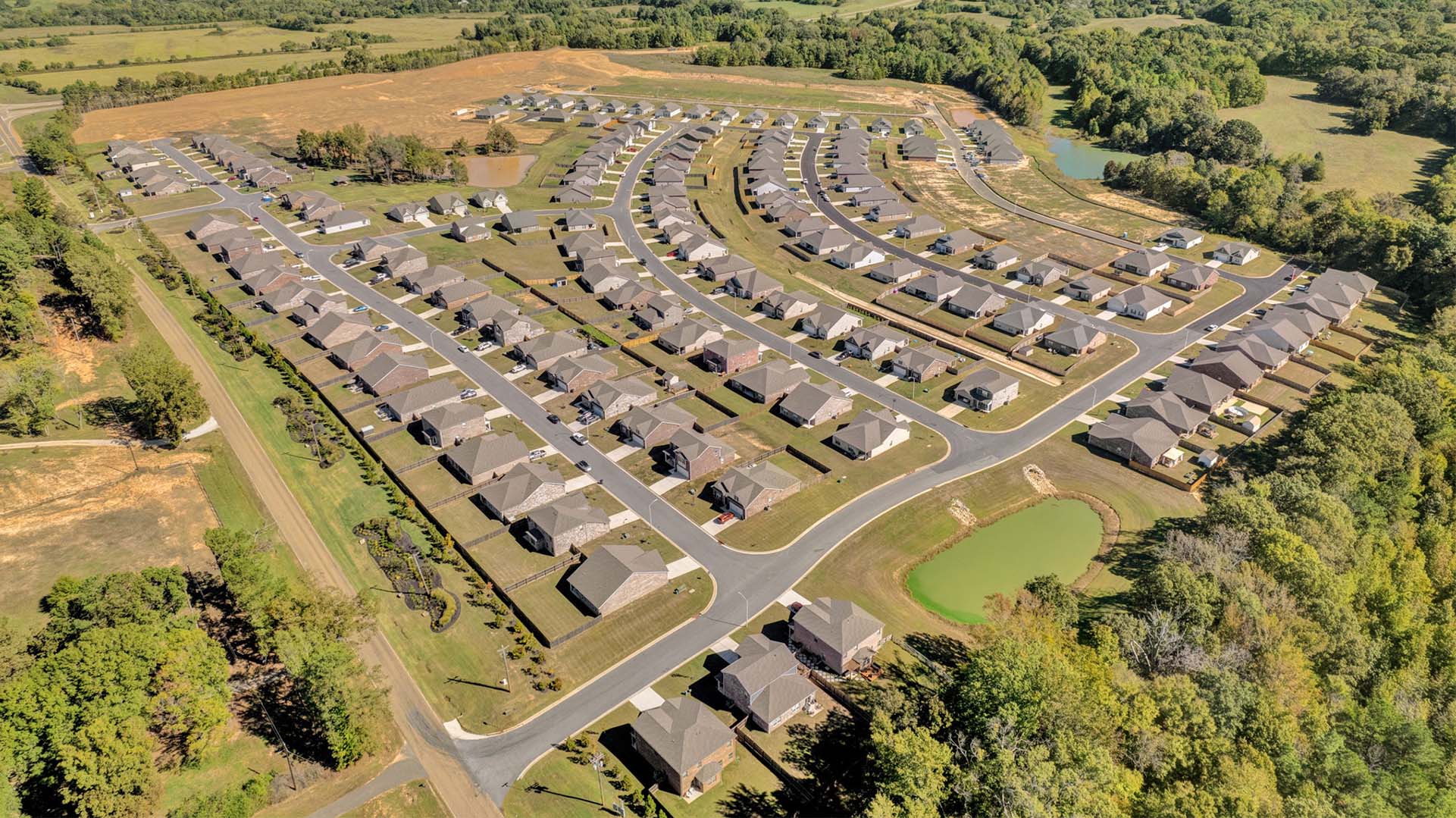 Drone view of our large Twin Lakes community