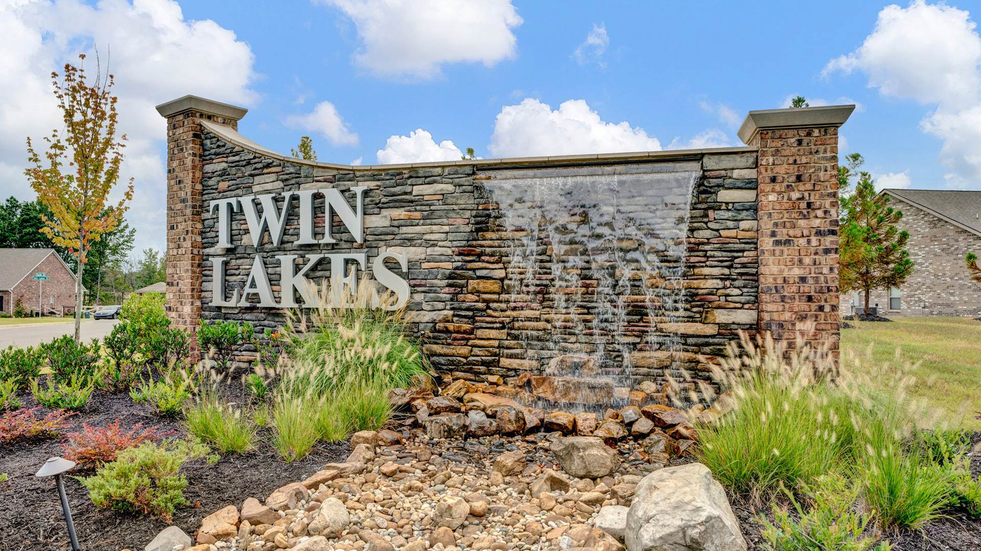 Twin Lakes beautiful fountain entry monument