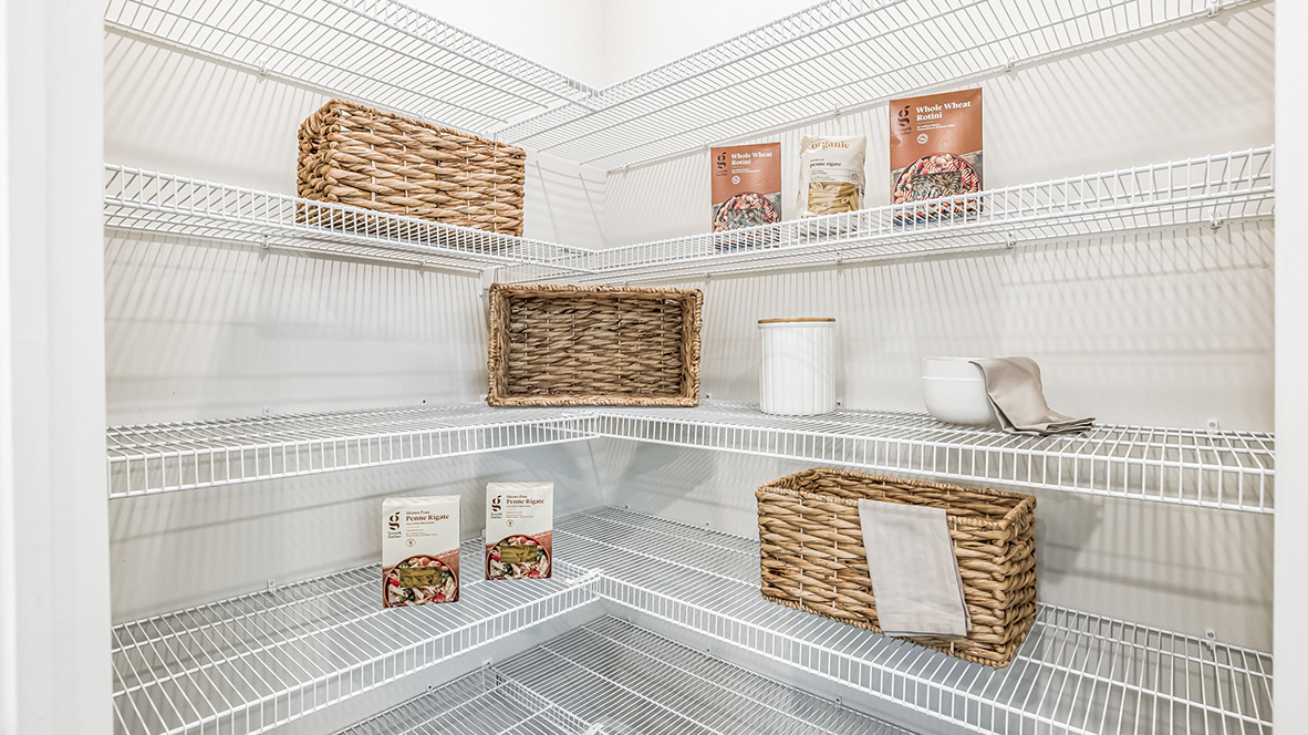 Spacious kitchen pantry with ventilated shelving