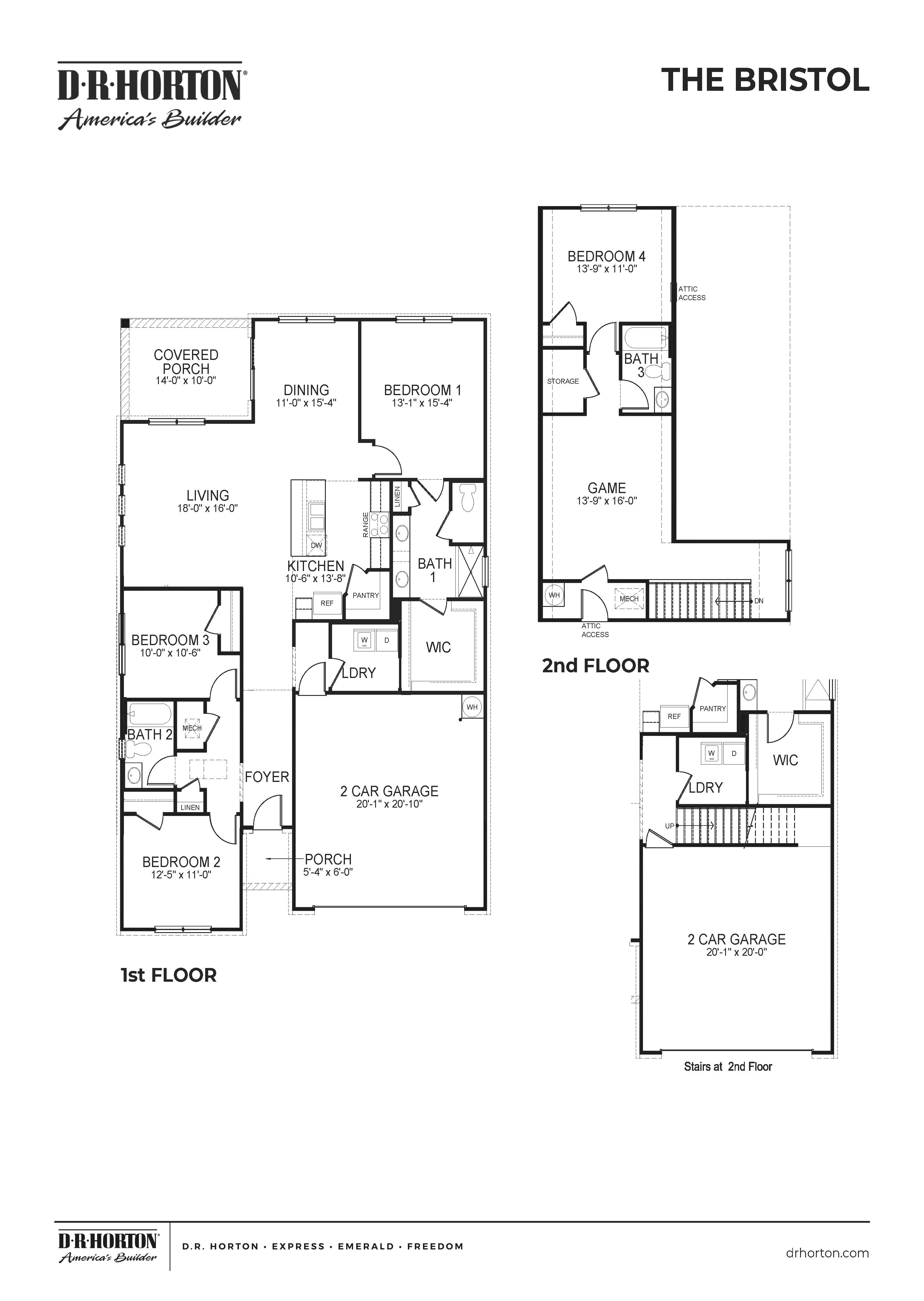 Bristol Floorplan with two stories in Riverwood Gardens