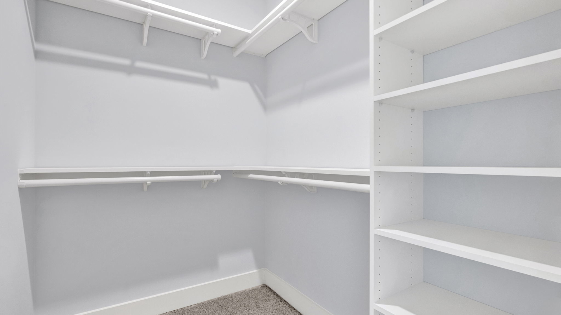 Primary closet with room with shelving