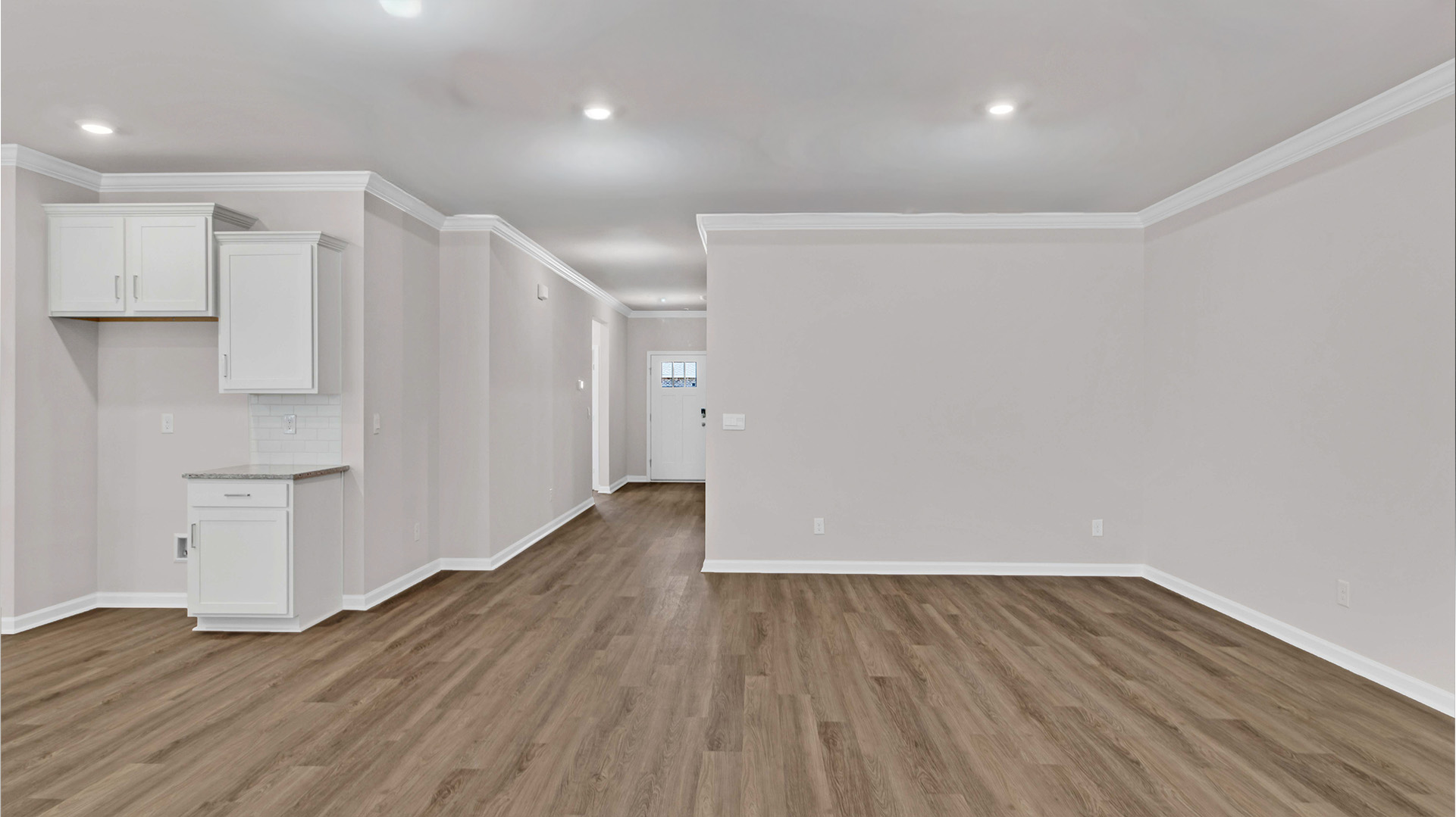 Open concept view of the spacious living room