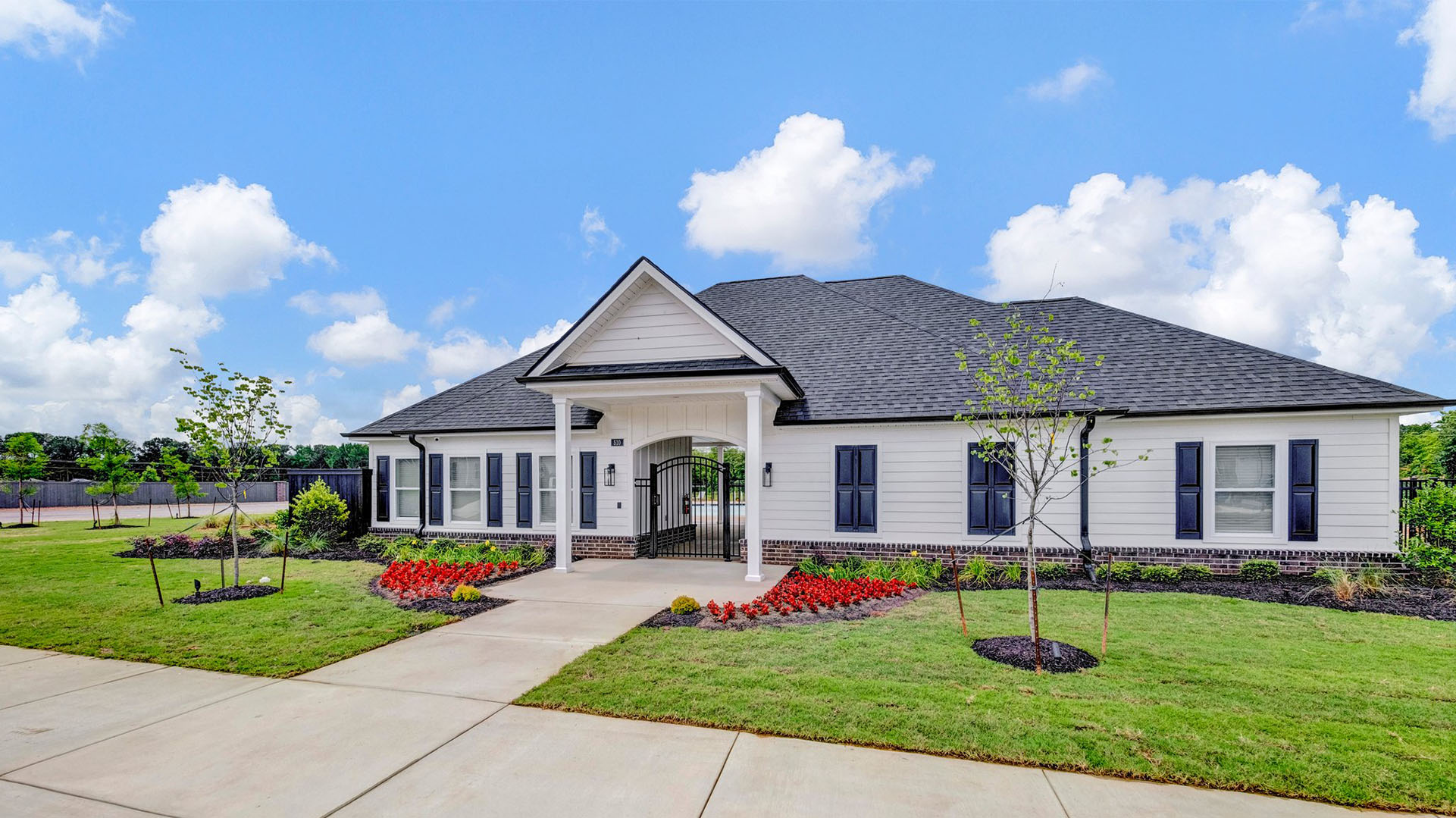Exterior of the pool house at Riverwood Gardens