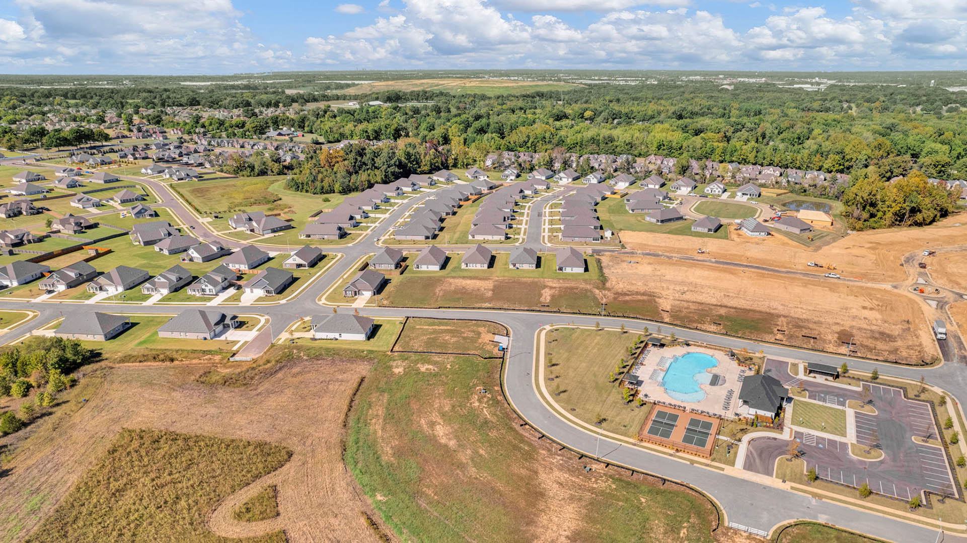 Drone view of the beautiful community of Villages at Southbranch