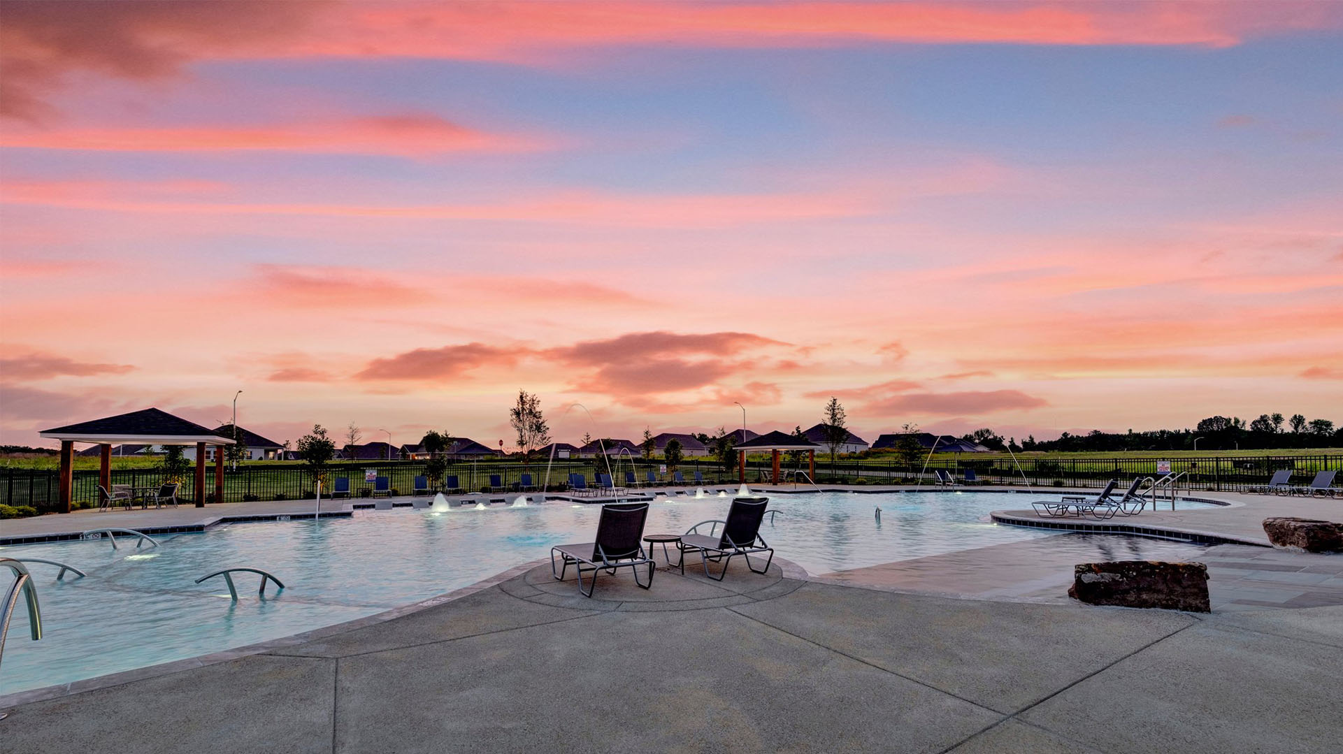 Beautiful views of the pool at sunset