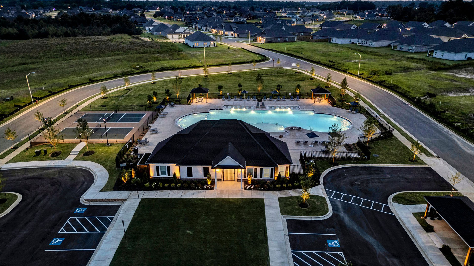 Drone view of the villages at southbranch club house and amenities