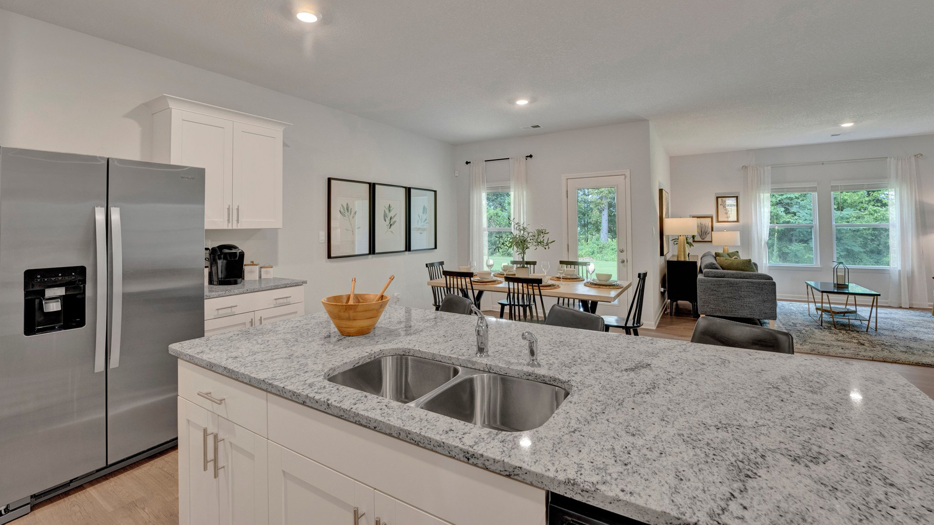 Kitchen island overlooking the dining and living room