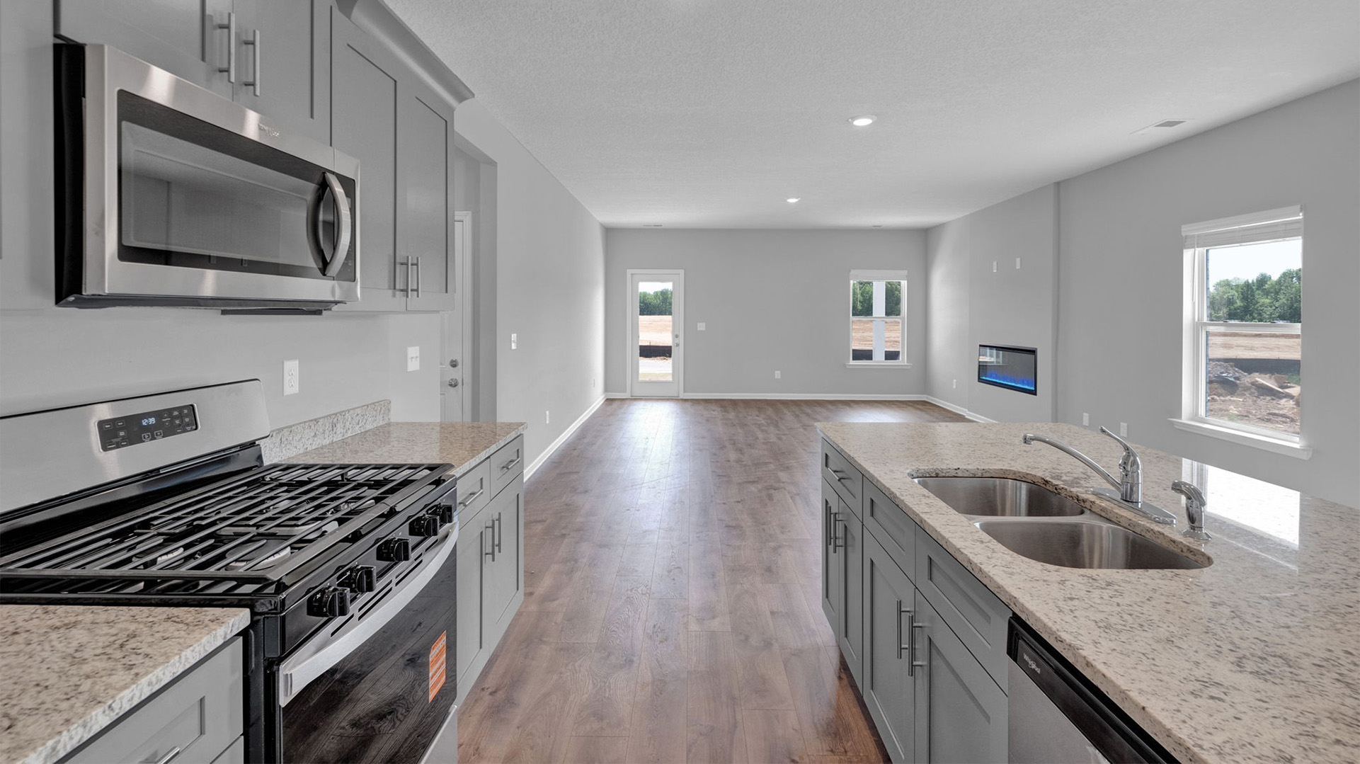 Kitchen area flows seamlessy into the dining room