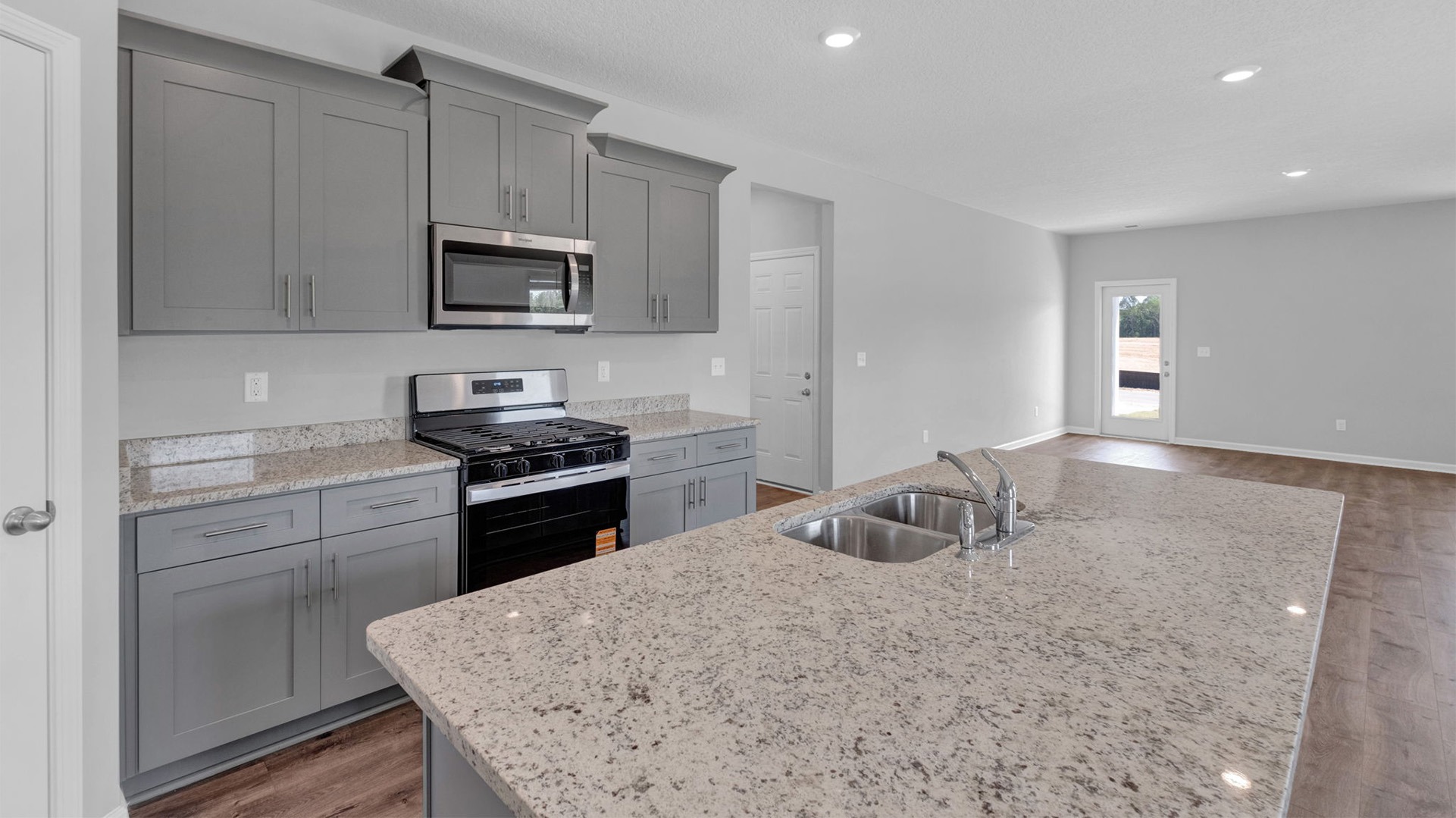 Beautiful granite countertops with a 4 inch backsplash