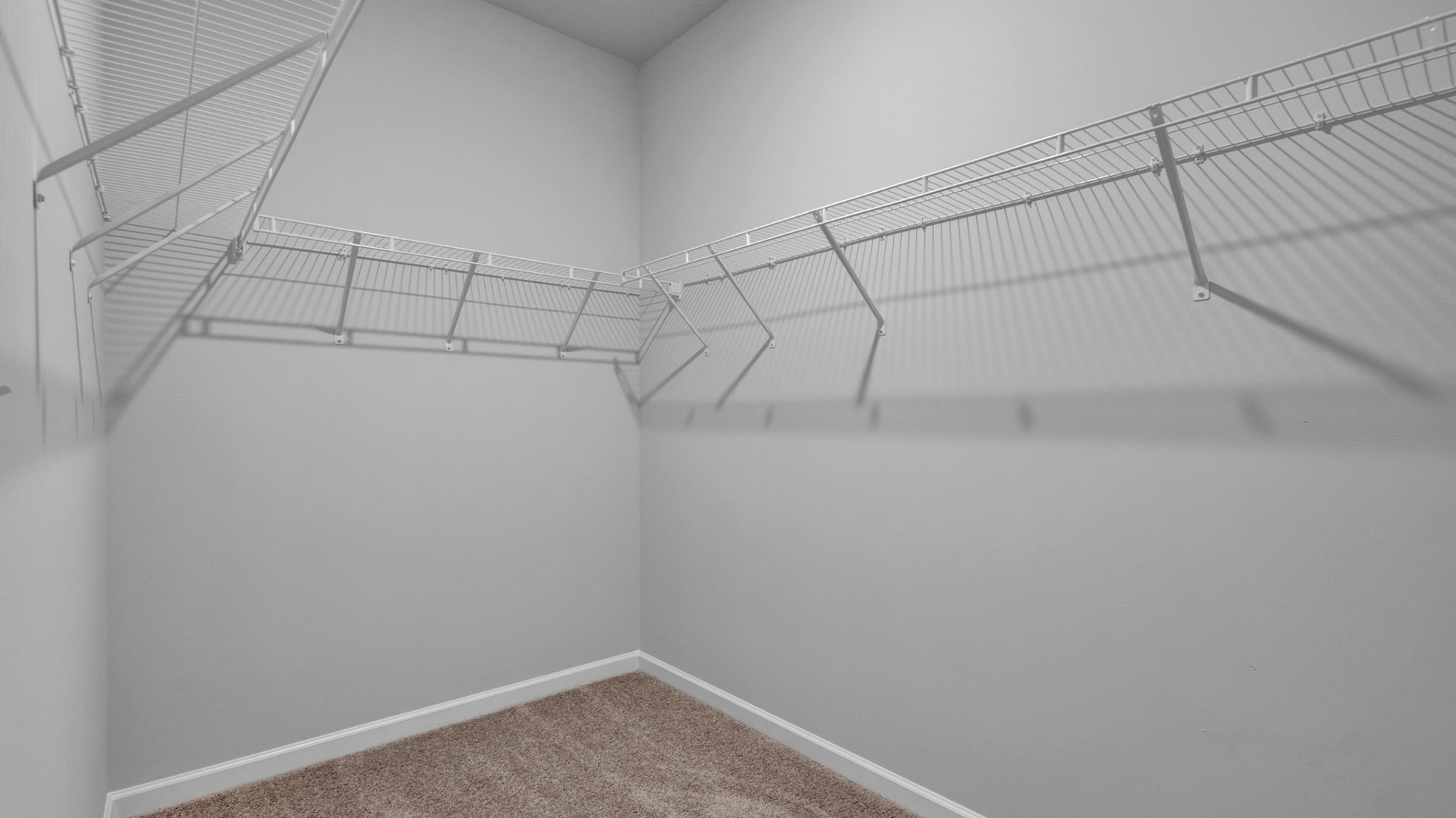 Spacious primary closet with ventilated shelving