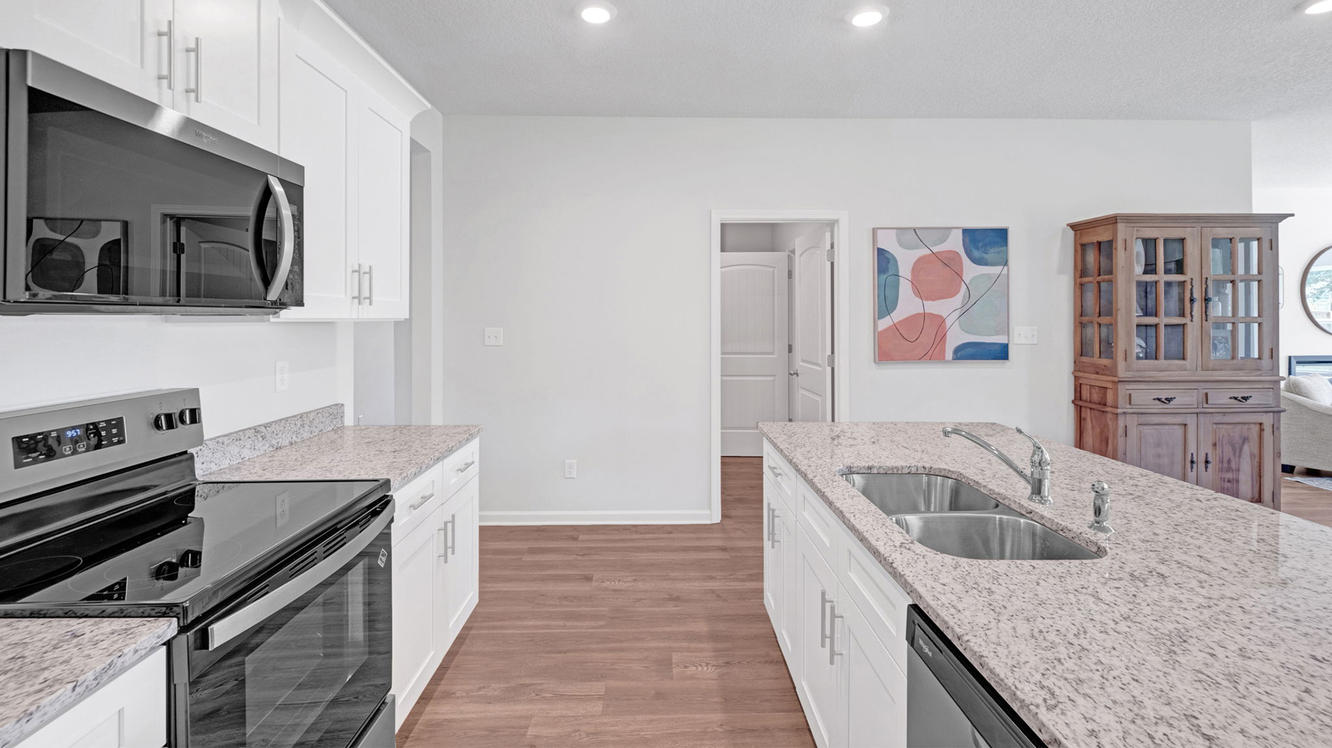 Kitchen with vinyl flooring throughout