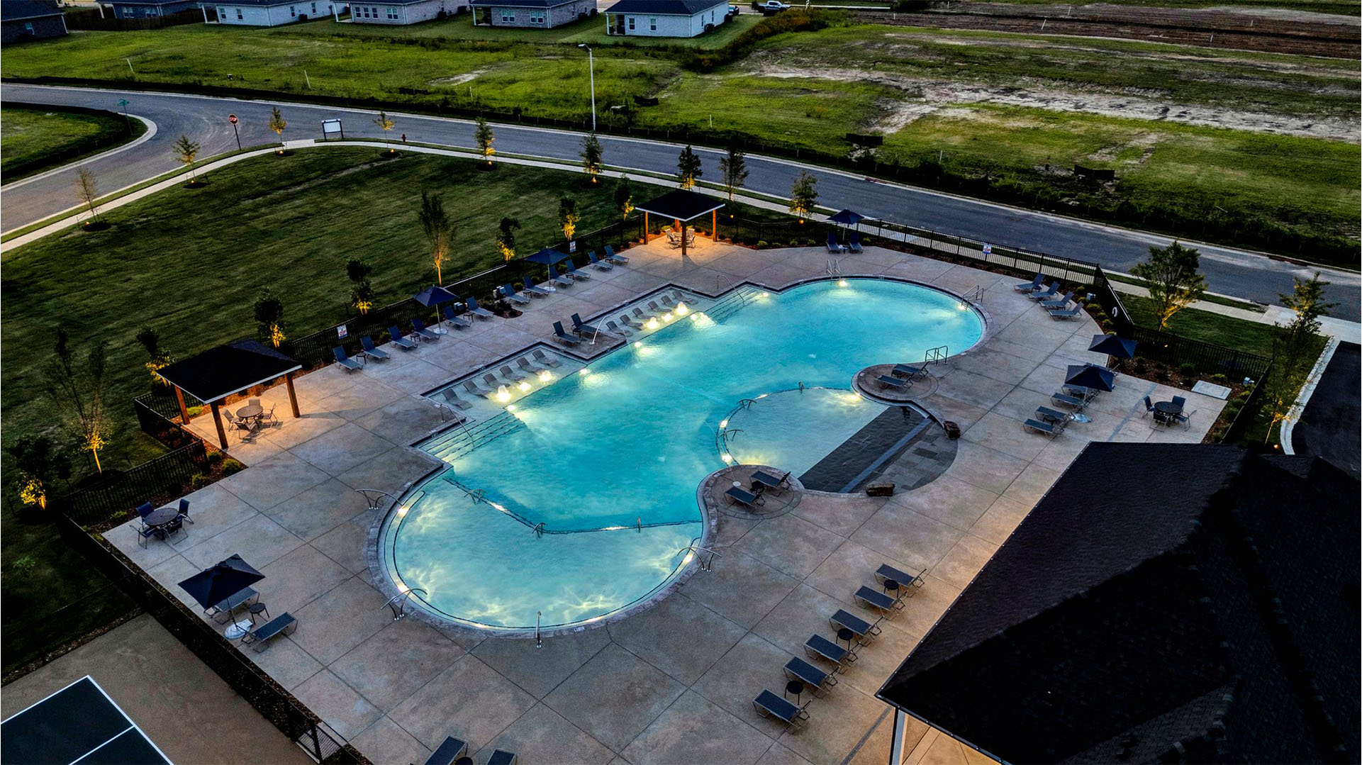Drone view of the resort styled community pool