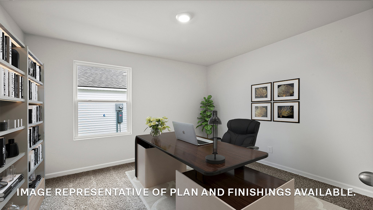 Third bedroom virtually staged as a home office