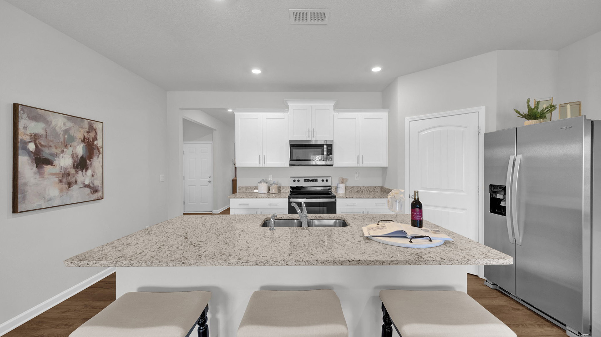 Spacious kitchen island with ample bar seating space