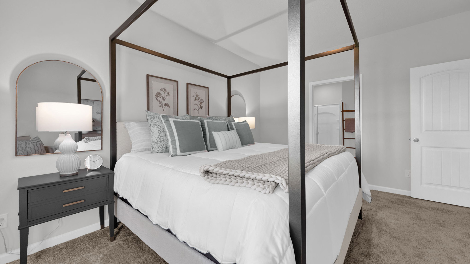 Primary bedroom comfortably fits a king size bed