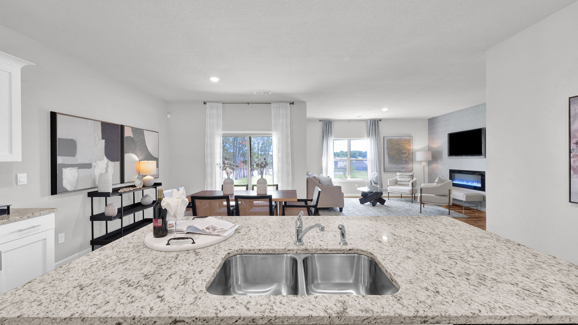 Spacious kitchen island with granite countertops