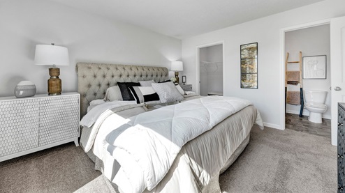 Primary bedroom with a large backwall double window overlooking the backyard