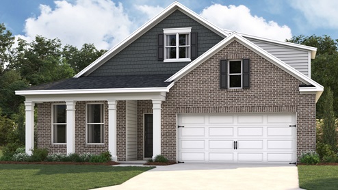 Exterior elevation of the Dover C4, a single story home with a two car garage