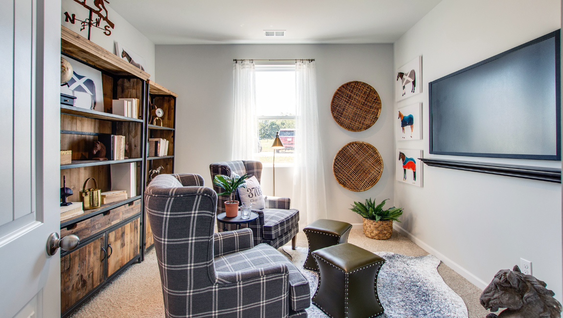 lacombe floorplan in indian oaks community fifth bedroom shown as a flex space for second living area