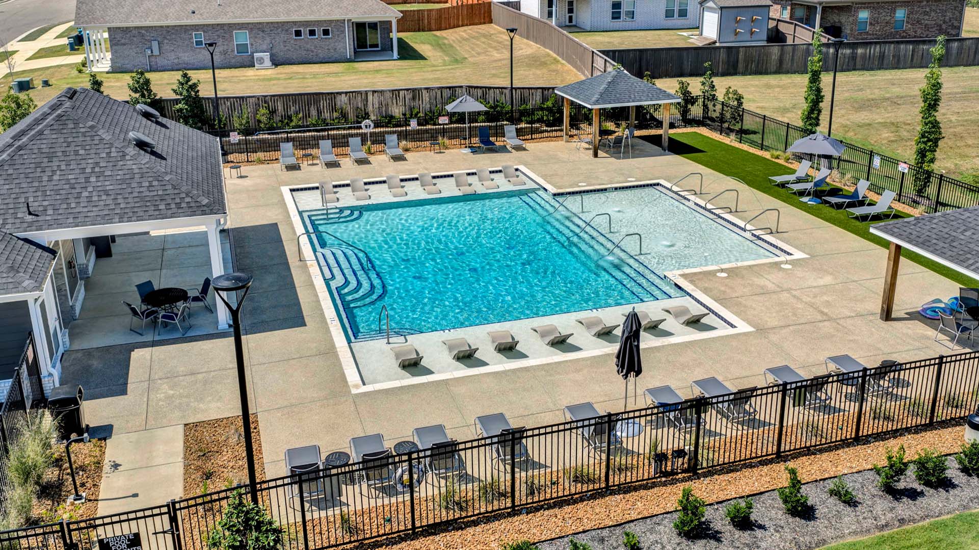Drone view of the Indian oaks communtiy pool