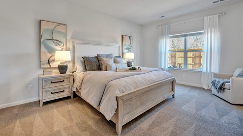 Beautiful primary bedroom with a large double window for natural light
