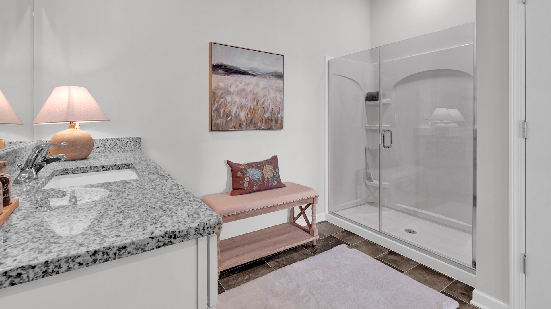 Glass enclosed walk in shower