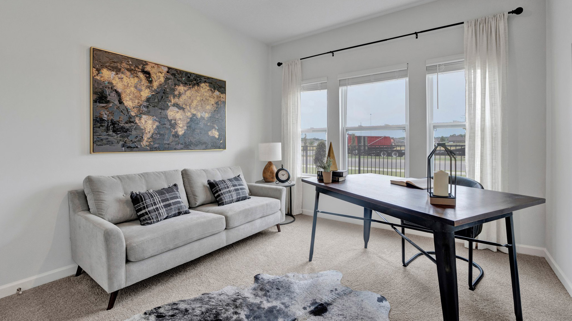 Fourth bedroom staged as a flex space