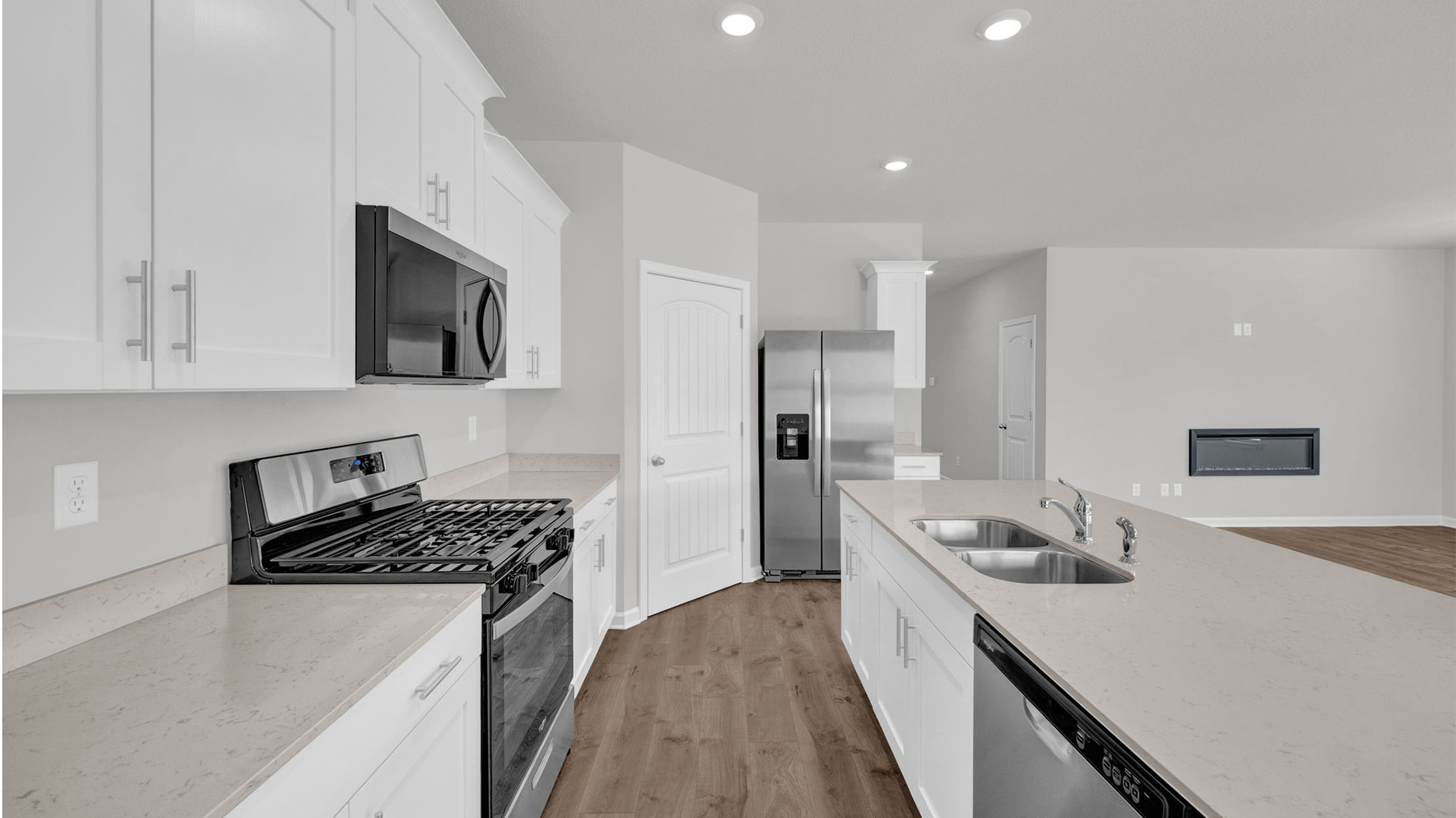 Spacious corner walk in pantry with ventilated shelving