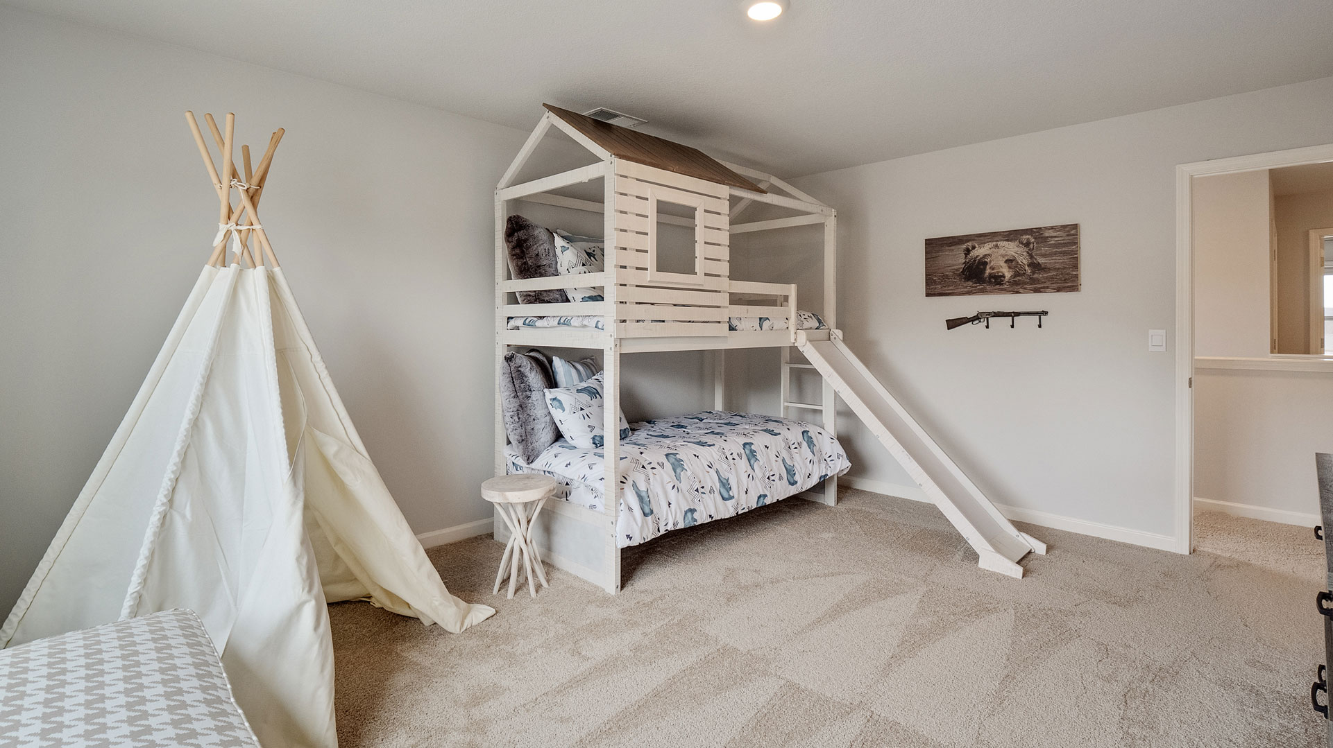 Second bedroom, flex-office, study, entertainment, game, craft room options in this D.R. Horton new construction home