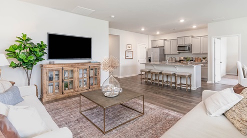 Living room open to the kitchen