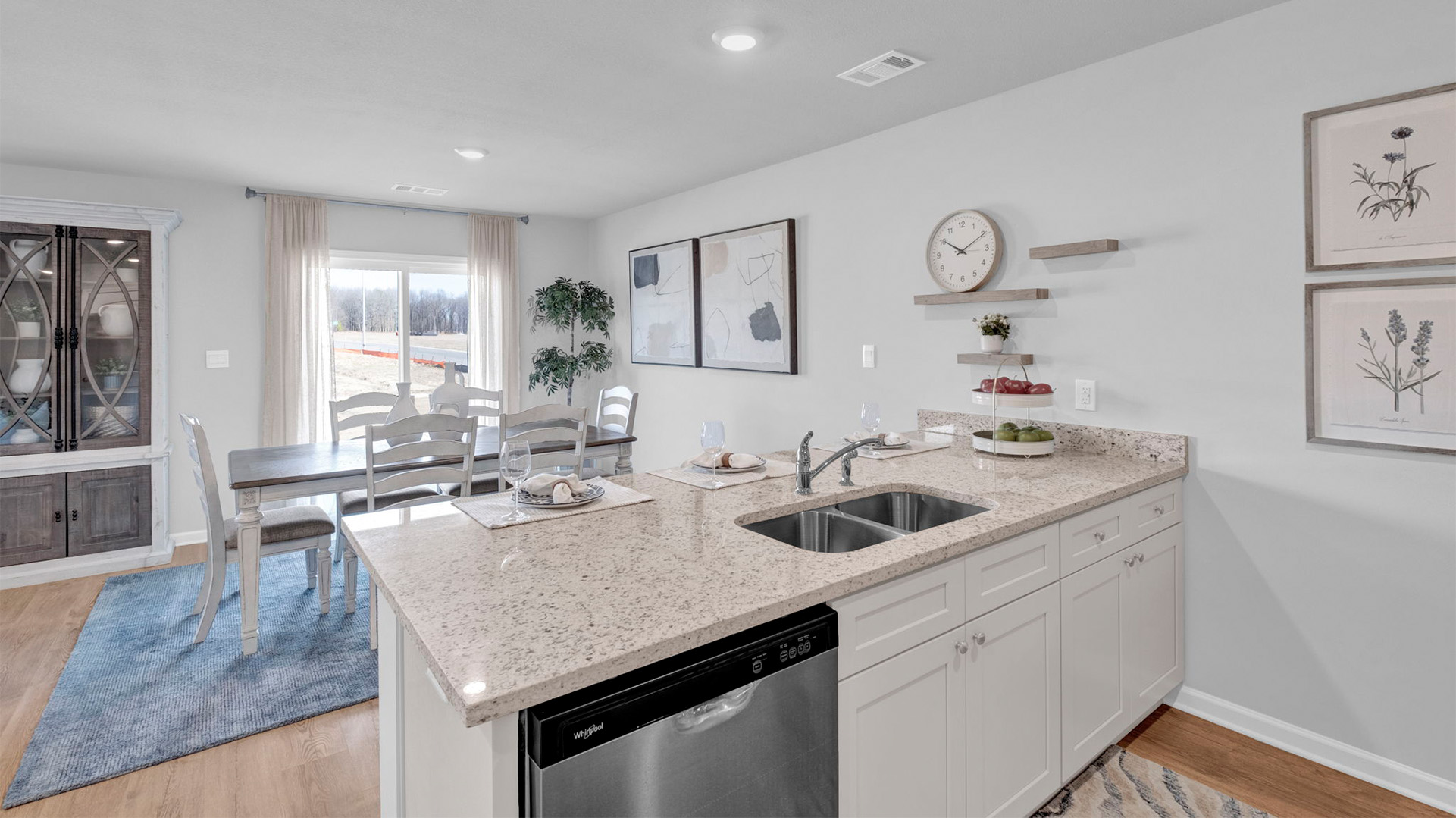 Spacious kitchen island with granite countertops