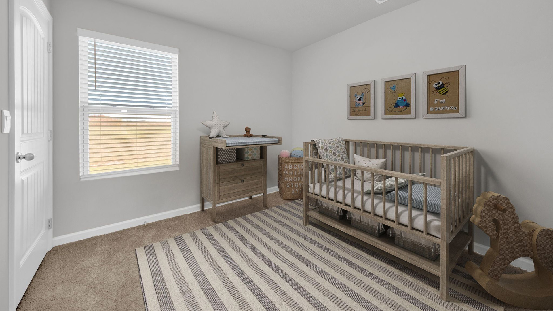 Third bedroom staged as a nursery