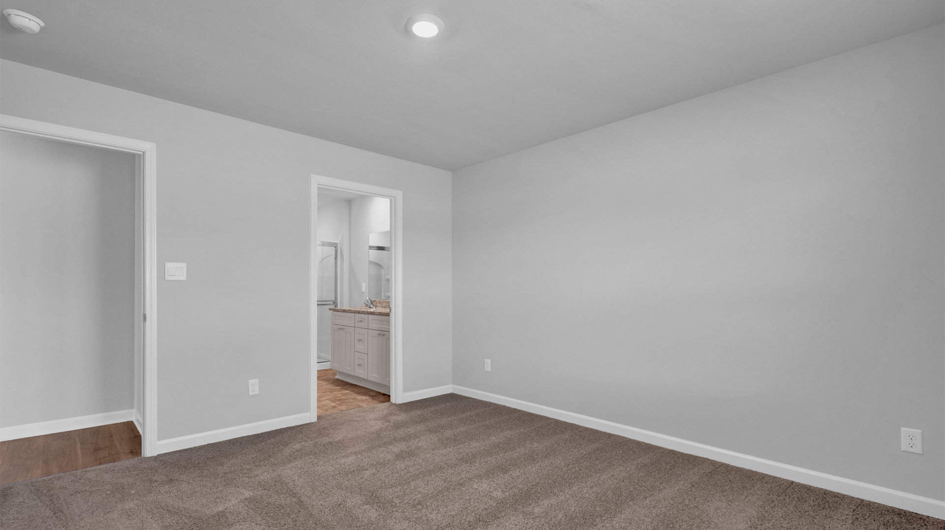 Primary bedroom with carpet flooring