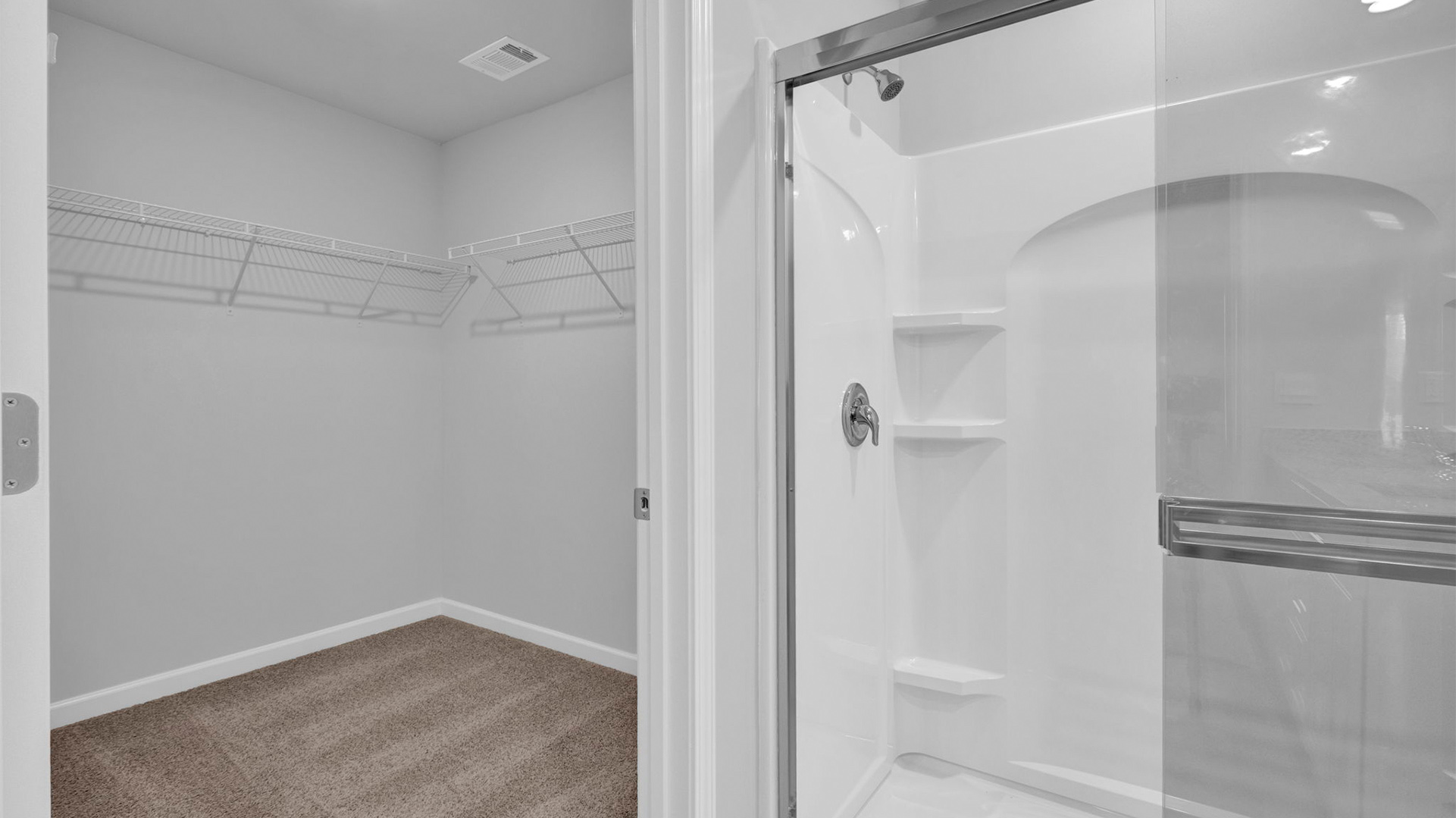 Glass enclosed walk in shower